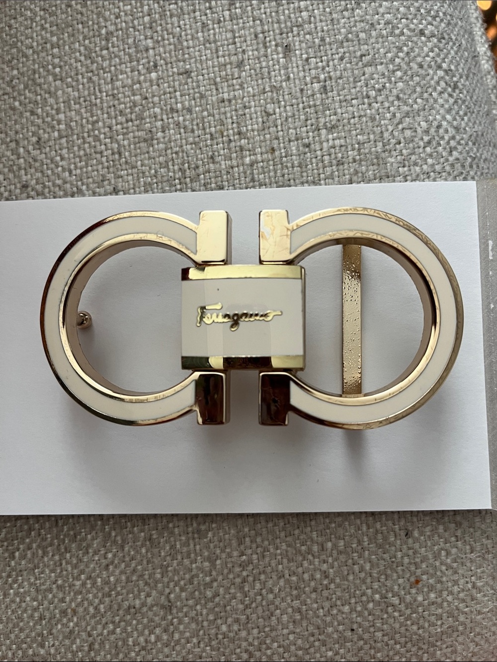 Men’s Salvatore Ferragamo Gold and White Double Gancini Belt Buckle